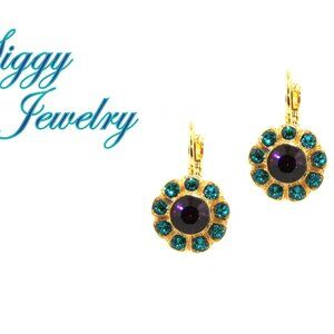 Amethyst and Zircon Blue Flower Earrings made with Swarovski Crystals